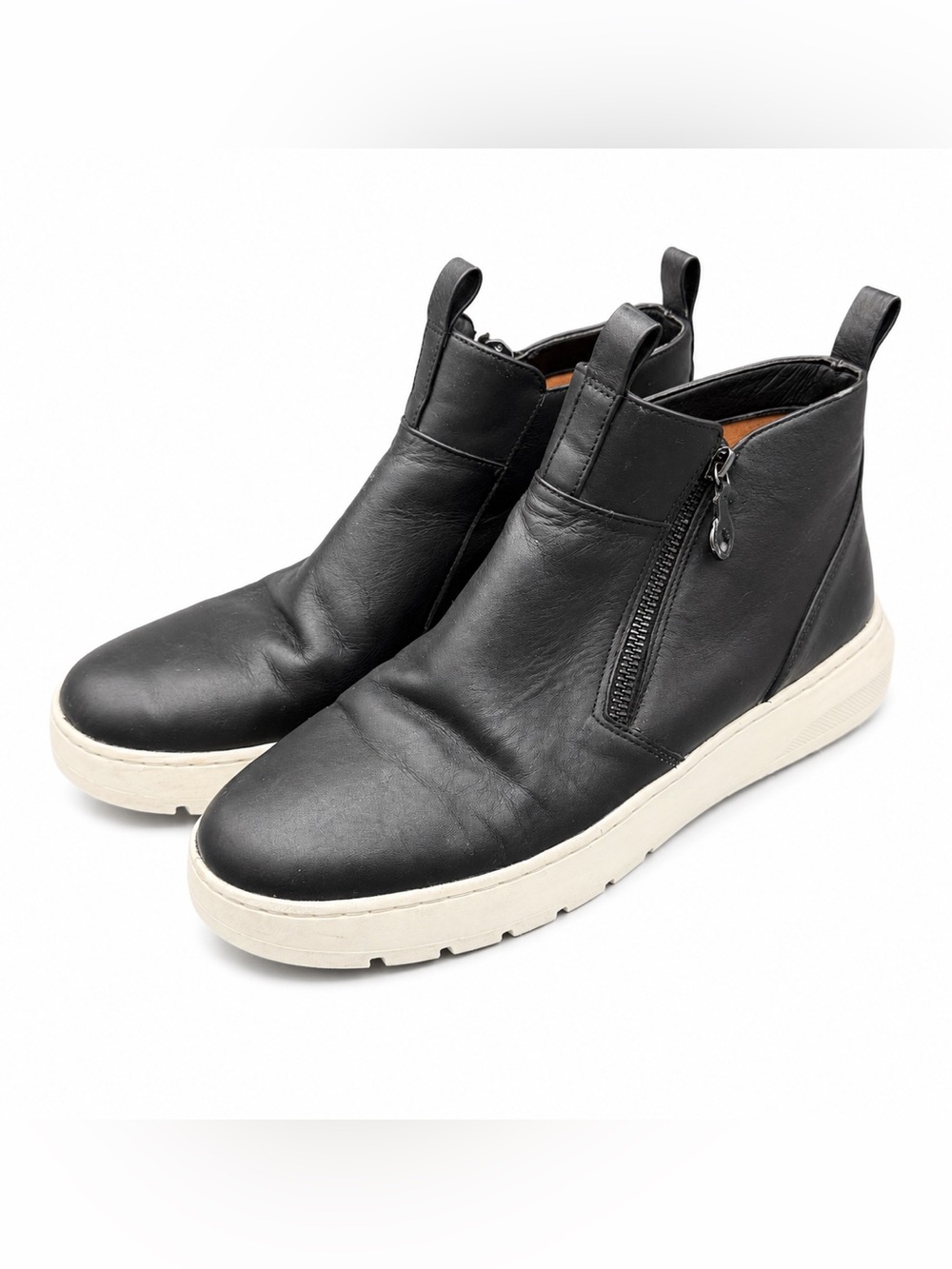 Vionic‎ Brinkely Black Leather Zip Sneaker Booties Comfort Minimalist Core Sz 8
